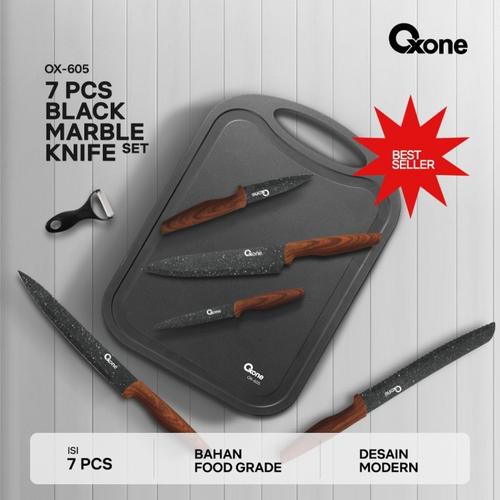 [EZO.4700215] Oxone OX605 Set Pisau Dapur Knife set Marble  Kitchenware Bonus Talenan Dengan Pengupas Buah Premium - FREE TELENAN