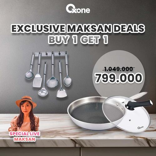 [EZO.4700292] OXONE X MAKSAN Wajan Fry Pan Honey Comb Anti Lengket 24 cm Stainless Steel | OX89HC | Wok Kitchenware