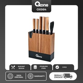 [EZO.4700293] Oxone OX984 5pcs Acasia Knife Set with Wood Block Pisau Dapur & Buah | Kayu | Stainless | Kitchenware