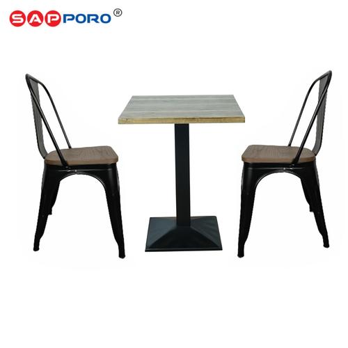 [EZO.6800038] SAPPORO KVAM - Meja Makan Set | Meja Tolix Set | Dining Table Set Besi Kayu Cafe