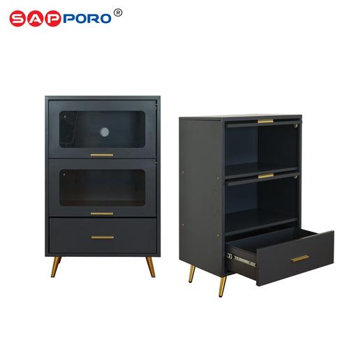 [EZO.6800075] SAPPORO GERA - Lemari Pajangan Besi | Lemari Multifungsi | Steel Cabinet Display Kaca Laci