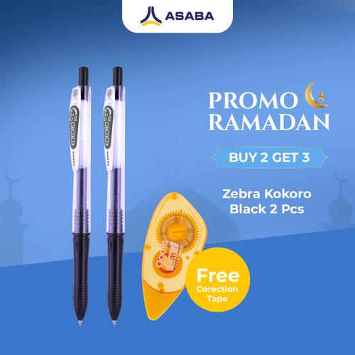 [EZO.7500006] Paket Tulis Pen/Pulpen/Bulpen Gel Zebra Kokoro Black 05mm 2 pcs Free Correction Tape/Tipe-x