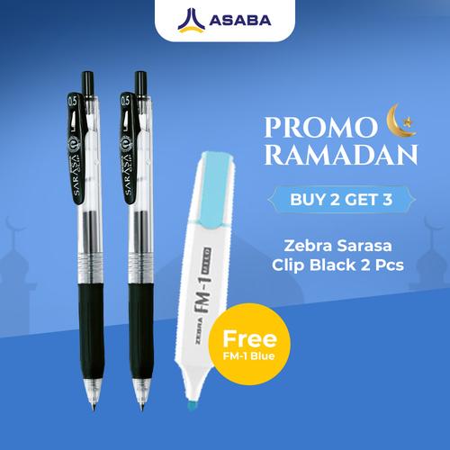 [EZO.7500007] Paket Tulis Pen/Pulpen/Bulpen Gel Zebra Sarasa Black 05mm 2 pcs Free Highlighter FM-1 Mild Blue