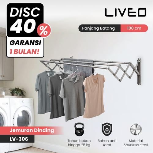 [EZO.6000073] CUCI GUDANG Jemuran Dinding Baju Stainless Steel Liveo LV306 Jemuran Lipat Gantung
