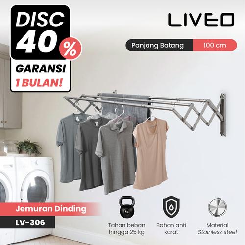 [EZO.6000074] Clearance Sale Jemuran Dinding Baju Stainless Steel Liveo LV306 Jemuran Lipat Gantung