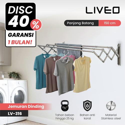 [EZO.6000075] Clearance Sale Jemuran Dinding Baju Stainless Steel Liveo LV316 Jemuran Lipat Gantung