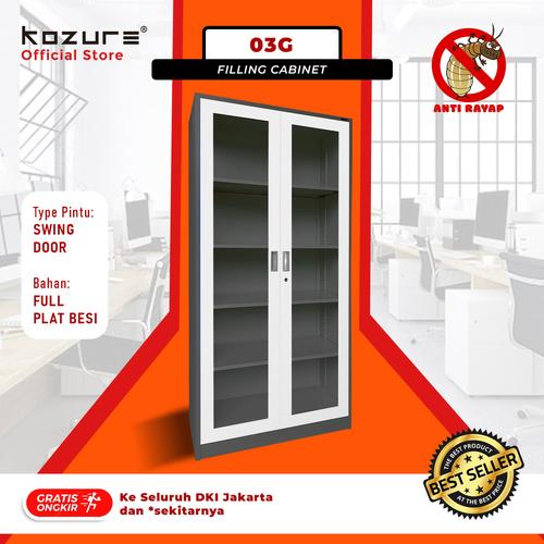[EZO.7600010] Filling Cabinet Monochrome Series - Lemari Arsip Kantor - Full Plat Besi Pintu Kaca