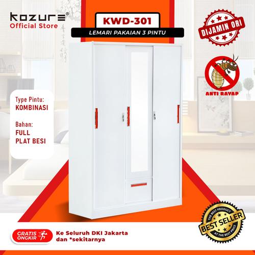 [EZO.7600015] Lemari Pakaian Polos Minimalis 3 Pintu Warna Putih Pintu Kombinasi