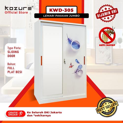 [EZO.7600017] Lemari Pakaian Jumbo Sliding Door Pintu Cermin (Pintu Geser) Motif Bulu & Kupu-kupu