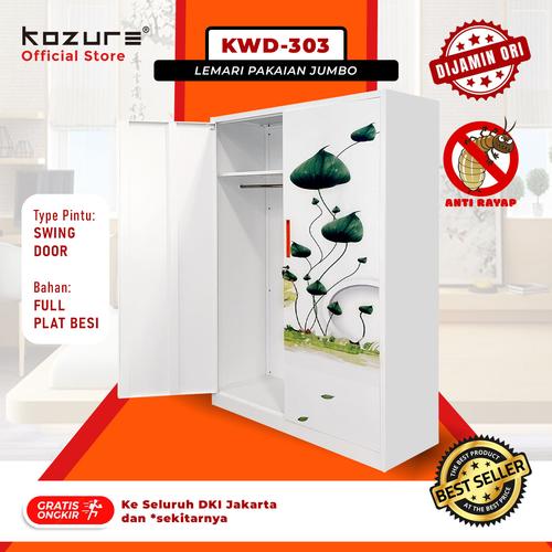 [EZO.7600019] Lemari Pakaian Jumbo Swing Door (Pintu Ayun) Motif Tanaman - Lemari Baju Warna Putih