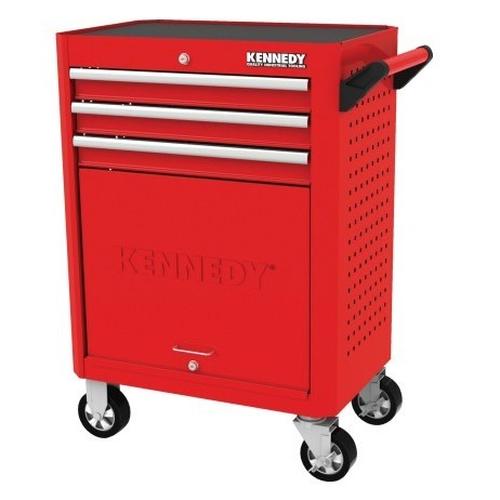 [EZM.1341191] Kennedy KEN5942020K Roller Cabinet, Industrial Range, Red/Grey, Steel, 3-Drawers, 845 x 710 x 465mm, 450kg Capacity