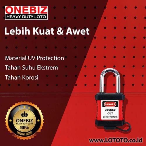 [EZM.1341778] ONEBIZ Dustproof Safety Padlock Black OB 14-BDG01DP-B 6D×38H mm Steel shackle with black dustproof cover D type KD with 2 key
