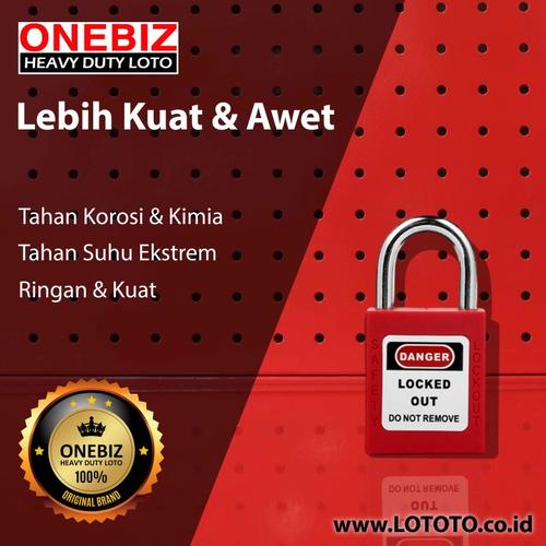 [EZM.1341784] ONEBIZ Short Steel Shackle Safety Padlock Red OB 14-BDG51 6D×25H mm steel shackle D type KD with 2 key