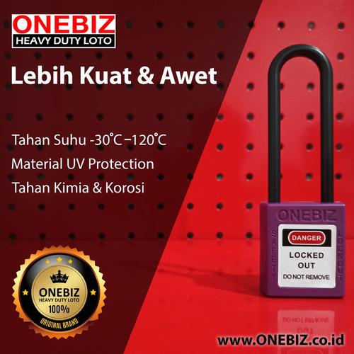 [EZM.1341793] ONEBIZ Long Nylon Shackle Safety Padlock Purple OB 14-BDG38 Thermoplastic Safety Padlock