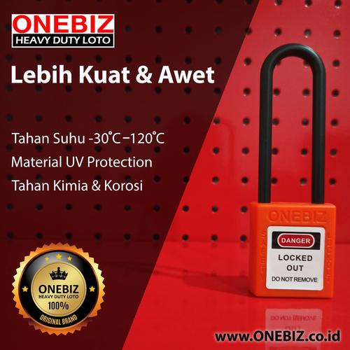 [EZM.1341794] ONEBIZ Long Nylon Shackle Safety Padlock Orange OB 14-BDG37 Thermoplastic Safety Padlock
