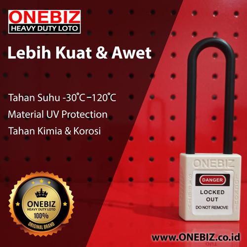 [EZM.1341795] ONEBIZ Long Nylon Shackle Safety Padlock White OB 14-BDG36 Thermoplastic Safety Padlock