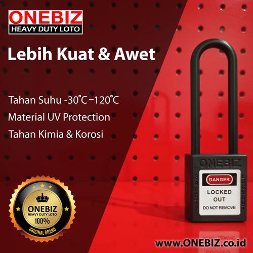 [EZM.1341796] ONEBIZ Long Nylon Shackle Safety Padlock Black OB 14-BDG35 Thermoplastic Safety Padlock