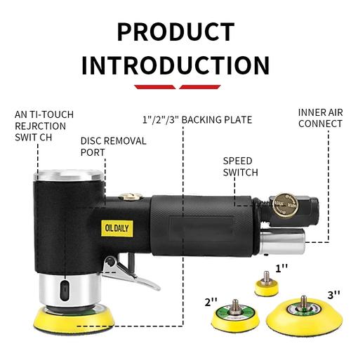[EZM.1370011] 【Indonesia】Polisher Air Sander 2 inci/3 inci Mesin Pengamplasan Pneumatik untuk Polishing Metal Hitam Kuning   Logam Bengkel Bola Plastik Roda