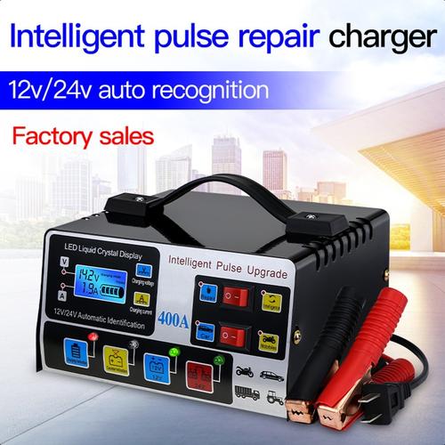 [EZM.1370158] 【Kota Tangerang】YQ-400A Pengisi Daya Baterai Otomatis Cerdas 12V/24V LCD Charger Aki Mobil Motor Otomatis Perbaikan Pulsa Car Kabel Kendaraan