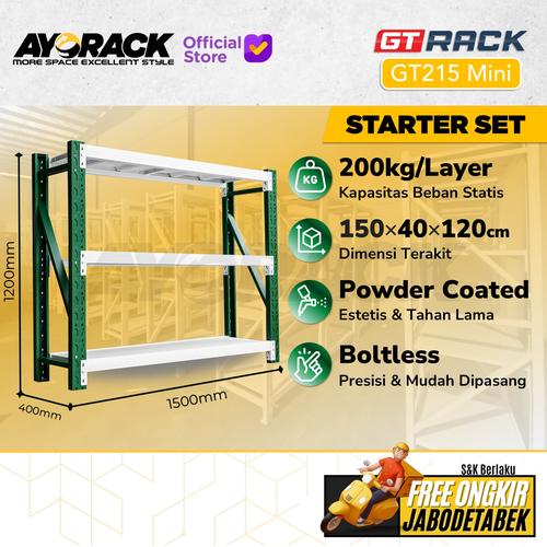 [EZO.8800009] RAK GUDANG BESI GT RACK GT215 MINI – WAREHOUSE RACK 200KG TINGGI 3 SUSUN 1.2 METER LEBAR 40CM PANJANG 1.5 M - STARTER
