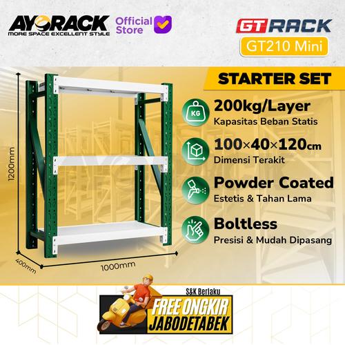 [EZO.8800010] RAK GUDANG BESI GT RACK GT210 MINI – WAREHOUSE RACK 200KG TINGGI 3 SUSUN 1.2 METER LEBAR 40CM PANJANG 1M - STARTER