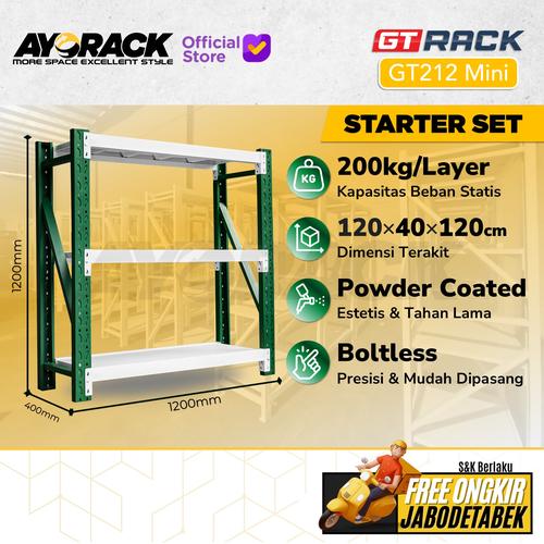 [EZO.8800011] RAK GUDANG BESI GT RACK GT212 MINI – WAREHOUSE RACK 200KG TINGGI 3 SUSUN 1.2 METER LEBAR 40CM PANJANG 1.2M - STARTER