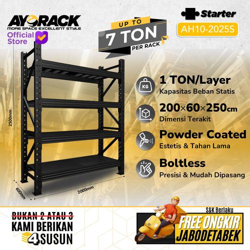 [EZO.8800023] RAK GUDANG BESI 4 SUSUN AYORACK AH10-2025S 2.5 METER HEAVY DUTY 1 TON STARTER RACK