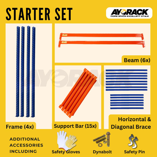 [EZO.8800026] RAK PALET 1.5 TON AYORACK AI15-3054S W12  TINGGI 5.4 METER - RACK PALLET BESI PANJANG 3 METER - HEAVY DUTY PALLET RACKING LEBAR 120CM - STARTER