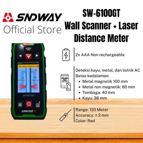 [EZM.1310005] SNDWAY Wall Scanner dan Laser Distance Meter 120 meter Laser Merah Deteksi Kayu, Kabel, Tembaga, Besi Dalam Tembok SW-6100GT