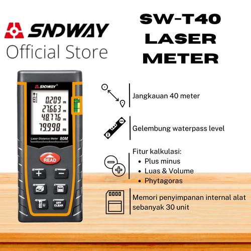 [EZM.1310011] SNDWAY Meteran Laser Distance Digital 40 60 80 100 Laser Merah Hijau - T40