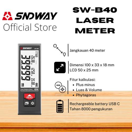 [EZM.1310021] SNDWAY Meteran Laser Digital Mini Range Finder Laser Merah Indoor SW-B - 40 Meter
