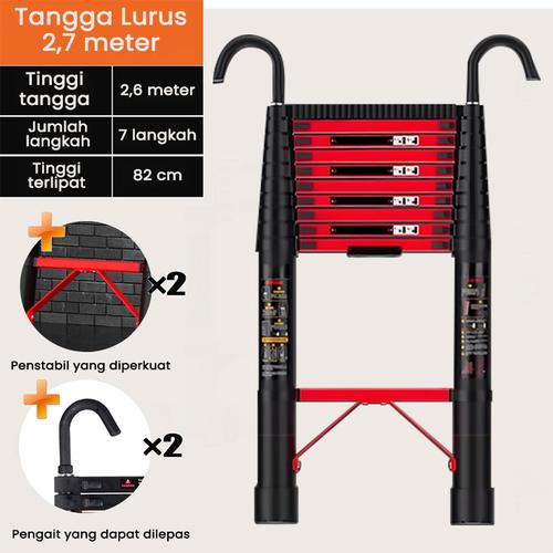 [EZR.3300006] Tangga Teleskopik Multifungsi  5.1M Telescopic Ladder Tangga lipat stainless steel Portabel Tangga Lipat - 2.7M-Tangga Lurus