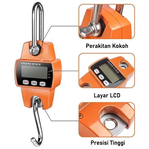 [EZR.3300008] Timbangan Derek Digital 300kg MINI dengan Layar Oranye LED - Oranye 300kg