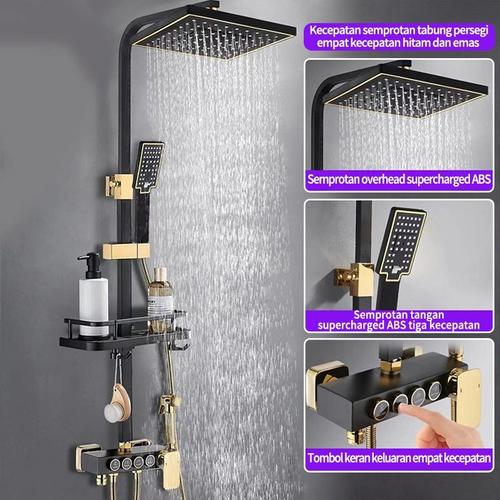 [EZR.3300019] Shower Kamar Mandi 1 Set + Kran Cabang/Shower Mandi Set Stainless/Mandi Shower Set Full Stainless Shower Colum Set Mandi Paket - 4Tombol-E+H