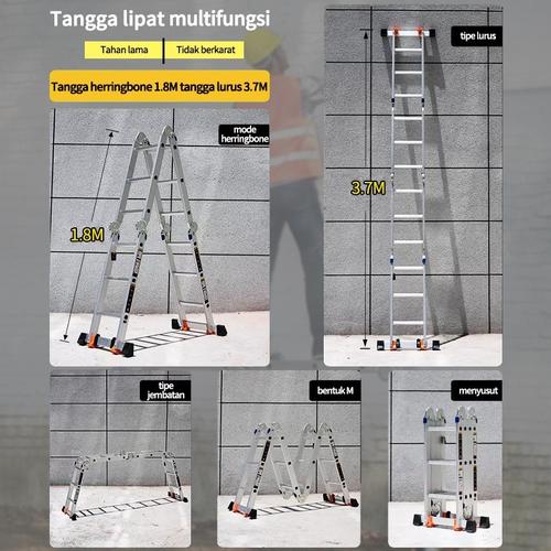 [EZR.3300024] Tangga Lipat 5.8 Meter Paduan Aluminium Teleskopik Tangga Teleskopik Multifungsi - 3.7M+wheel