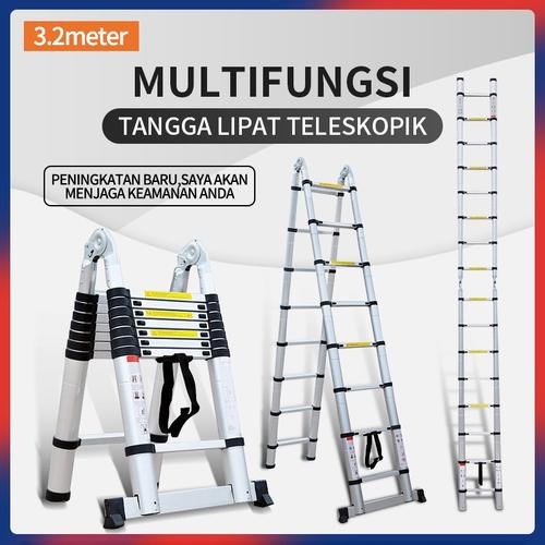 [EZR.3300031] Tangga Teleskopik Portabel, Tangga Tebal Paduan Aluminium, Tangga Multifungsi Rumah dan Industri - Gaya A - 3.2M