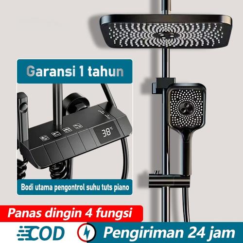 [EZR.3300041] set mandi tampilan digital 4-in-1 baru/set mandi dengan keran air panas dingin - hitam+LED