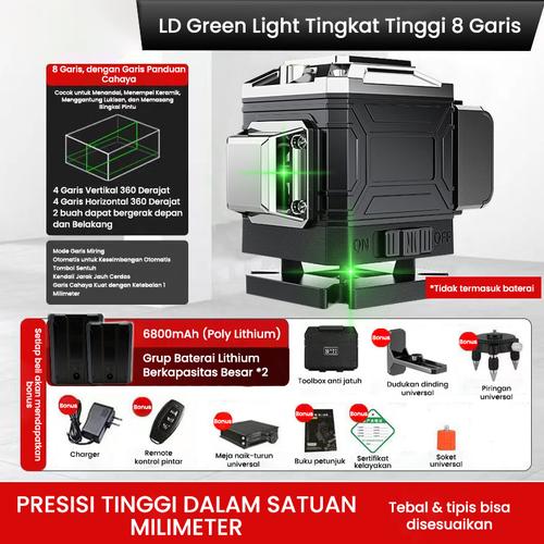 [EZR.3300043] 4d 8/16 line digital meteranLaser level leveling  laser level bangunan waterpasslaser keramik laser level leveling multifungsi Level Tingka waterpas laser Level 4 in 1 Alat laser Tukang laser Bangunan canggih - 8 lines 2bat+10pc