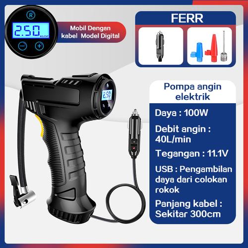 [EZR.3300046] Pompa Ban Mobil Truk Motor Elektrik Cek Tekanan Angin Digital pompa elektrik Pompa Udara Mobil Portabel Mini Ban Mobil Pintar Tampilan Digital Pompa Inflator Listrik Pompa Udara - Kabel Digital
