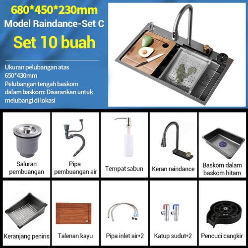 [EZR.3300047] Bak Cuci Piring Hitam/Kitchen Sink Stainless Luxury Black Besar - 6845hitam
