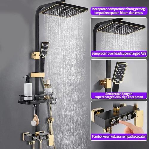 [EZR.3300082] Shower Kamar Mandi 4 Dalam 1 Set Dengan Sprayer  Faucet Sprayer  / Shower Tiang Set Panas-Dingin / Black Gold Kamar Mandi Shower - 4 Tombol-Emas hitam