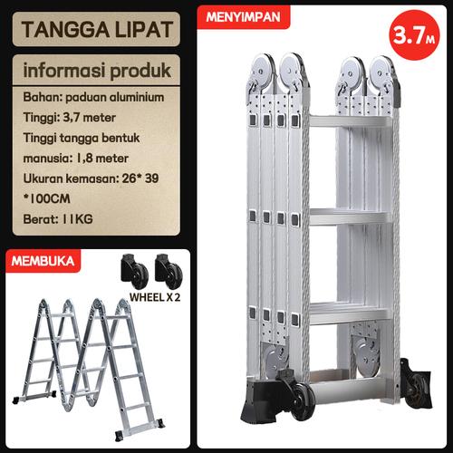 [EZR.3300100] 3M/4M/5M/6M Lipat Aluminium Tangga Rumah Tangga Multifungsi Paduan Aluminium Dekorasi Konstruksi Tangga - 3.7M