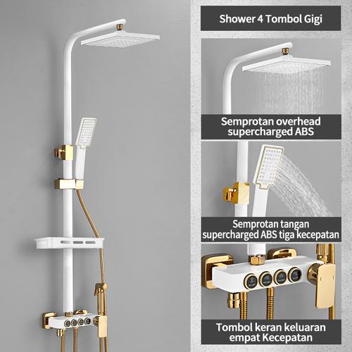 [EZR.3300116] Shower dengan tombol emas hitam/set shower lengkap kamar mandi rumah /shower persegi kecil hitam canggih - 4 tombol（instock）