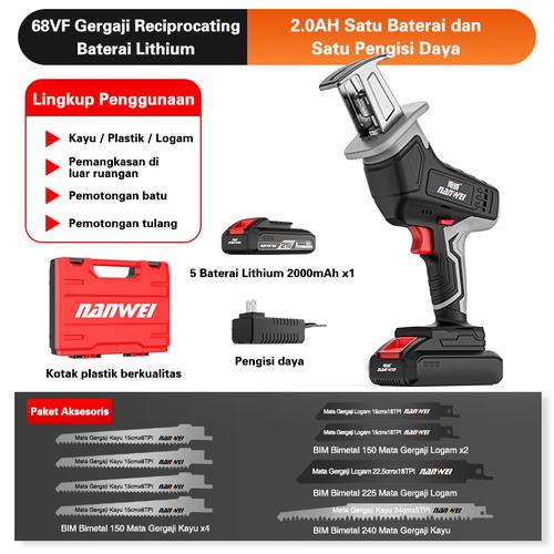 [EZR.3300120] Gergaji portabke/Cordless Reciprocating Saw Gergaji Elektrik Portable Genggam Lithium Charger Gergaji Mesin - 68VF Satu baterai