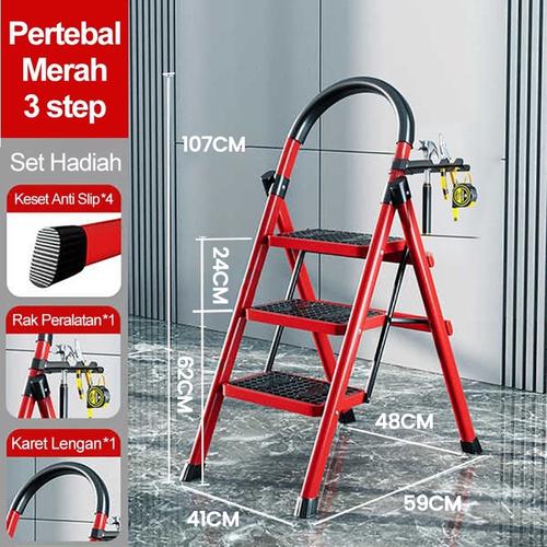 [EZR.3300143] Tangga Rumah Lipat Tangga Besi Lipat 2/3/4/5/6 Langkah Household Steel Ladder - 3 Step