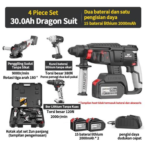 [EZR.3300170] Bor Bobok Baterai Cordless Rotary Hammer /Bor beton - set 4 - Paket A