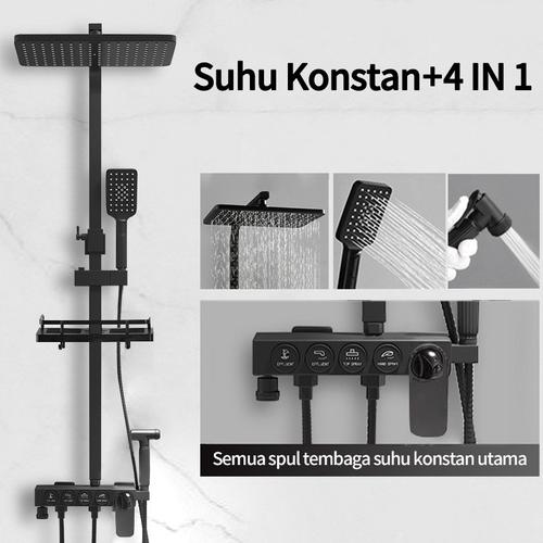 [EZR.3300176] Shower Kamar Mandi 4 Dalam 1 Set Dengan Sprayer  Faucet Sprayer / digital suhu konstan Set / Set Kamar Mandi Besi Tahan Karat Hitam - suhu konstan