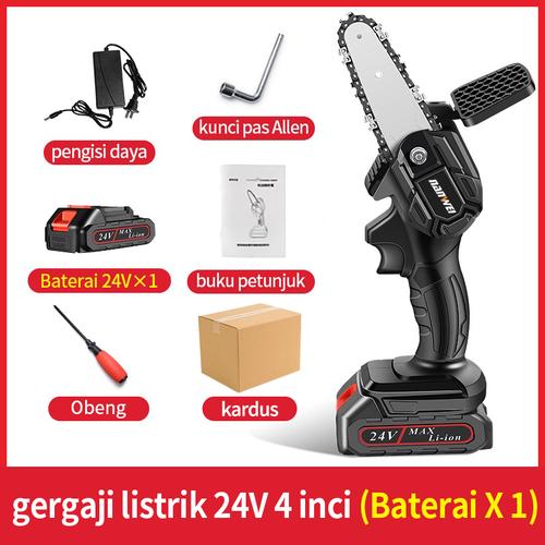 [EZR.3300193] Gergaji Listrik Rantai Elektrik Mini Portable 24 volt Gergaji - 24V 4 inci, dua baterai