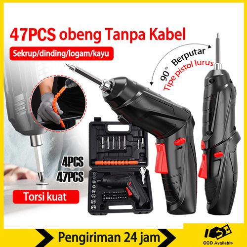 [EZR.3300202] OBENG LISTRIK Mesin Obeng Listrik Bor Cordless Tools Mesin Bor Obeng Baterai Set Koper 47 pcs Baterai Tangan Cas Electric Screwdriver