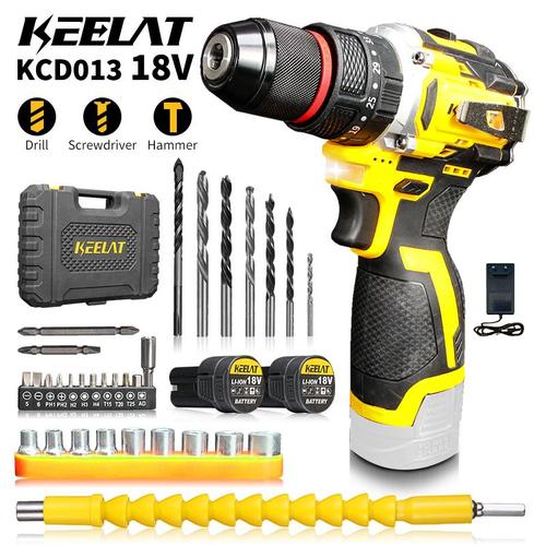 [EZR.3400001] KEELAT KCD013  18v Bor Listrik 3 in 1Bor Baterai Multifunction Mesin Bor Set for Beton Bisa digunakan sebagai palu - KCD013-18V-2Bat